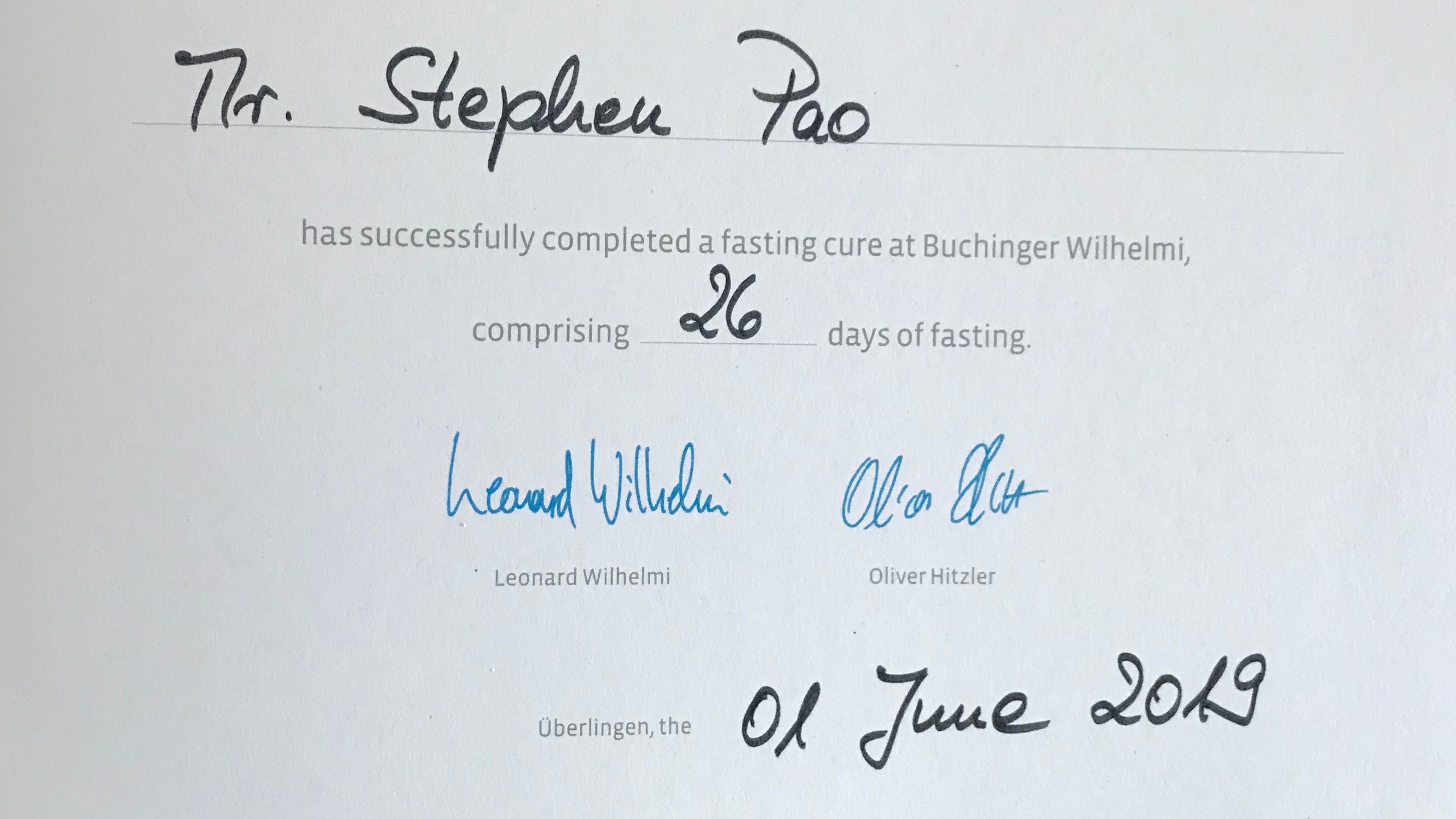 Buchinger Fasting Certificate